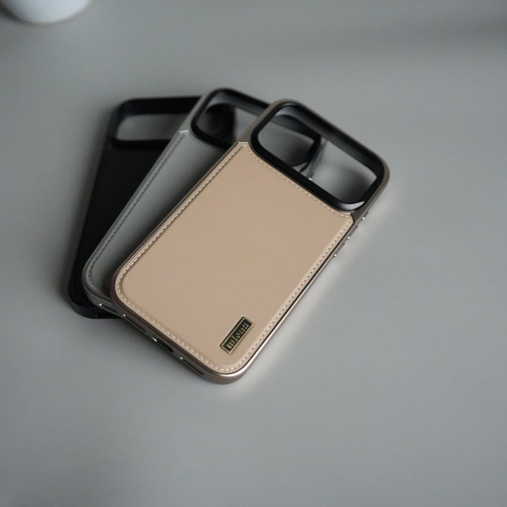 iPhone 17 Pro Premium Leather Back Case with Metal Kickstand And camera Bump Cover