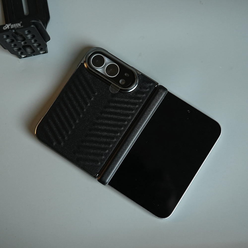 Chevron Ribbed Leather-Texture Case for iPhone Duo with Camera Glass & Hinge Protection
