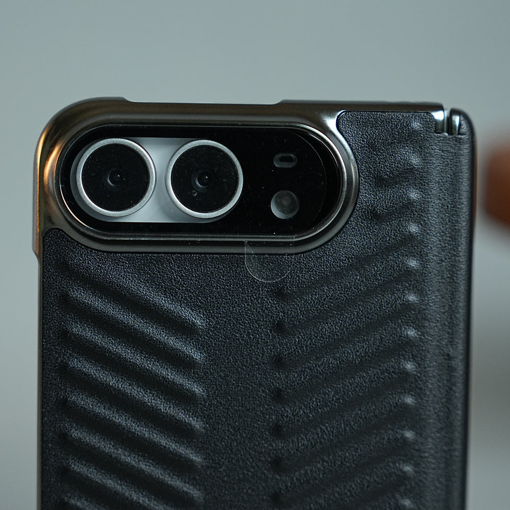 Chevron Ribbed Leather-Texture Case for iPhone Duo with Camera Glass & Hinge Protection