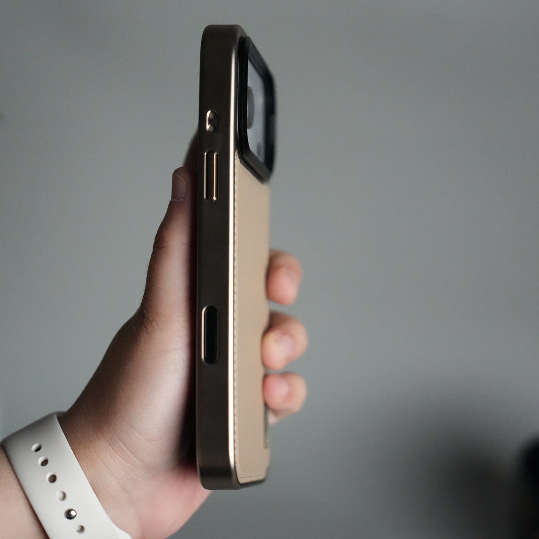 iPhone 17 Pro Premium Leather Back Case with Metal Kickstand And camera Bump Cover