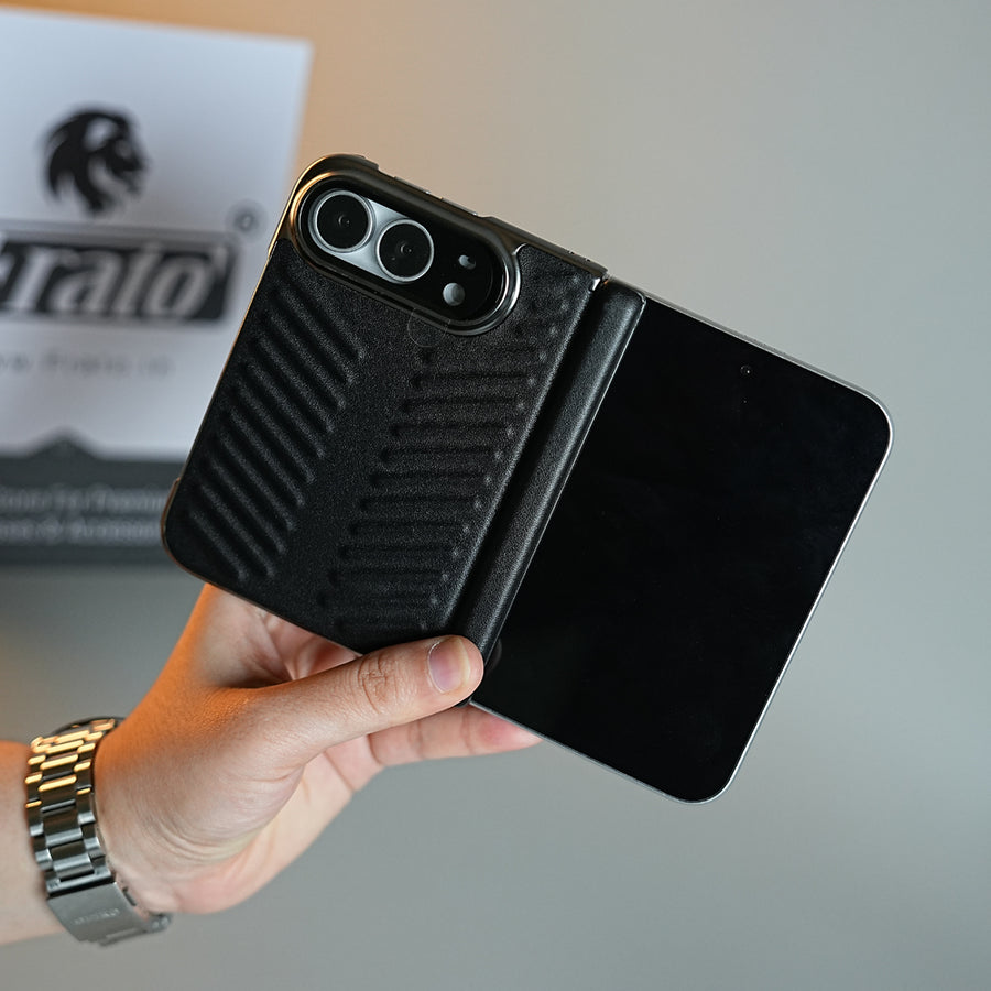 Chevron Ribbed Leather-Texture Case for iPhone Duo with Camera Glass & Hinge Protection