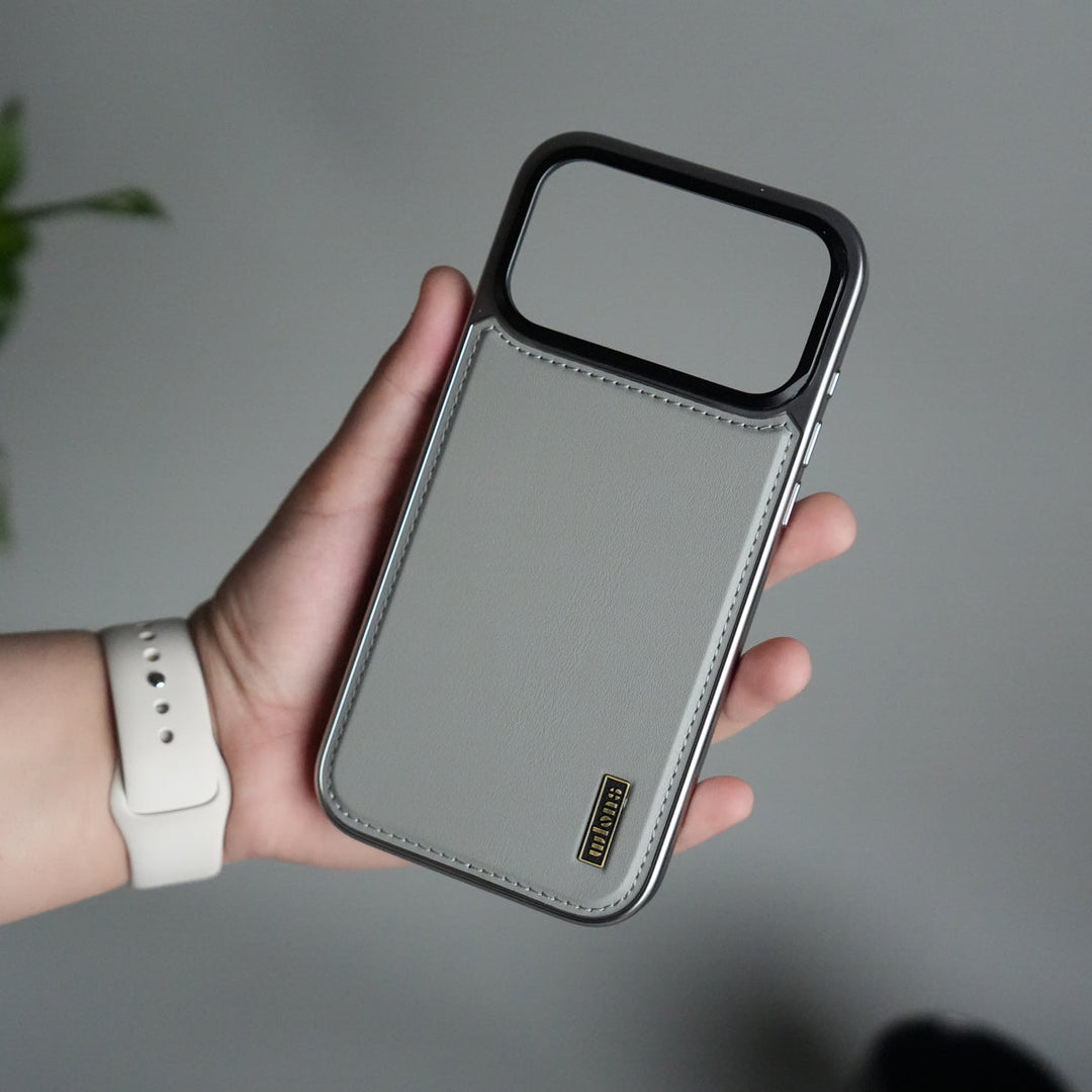 iPhone 17 Pro Premium Leather Back Case with Metal Kickstand And camera Bump Cover