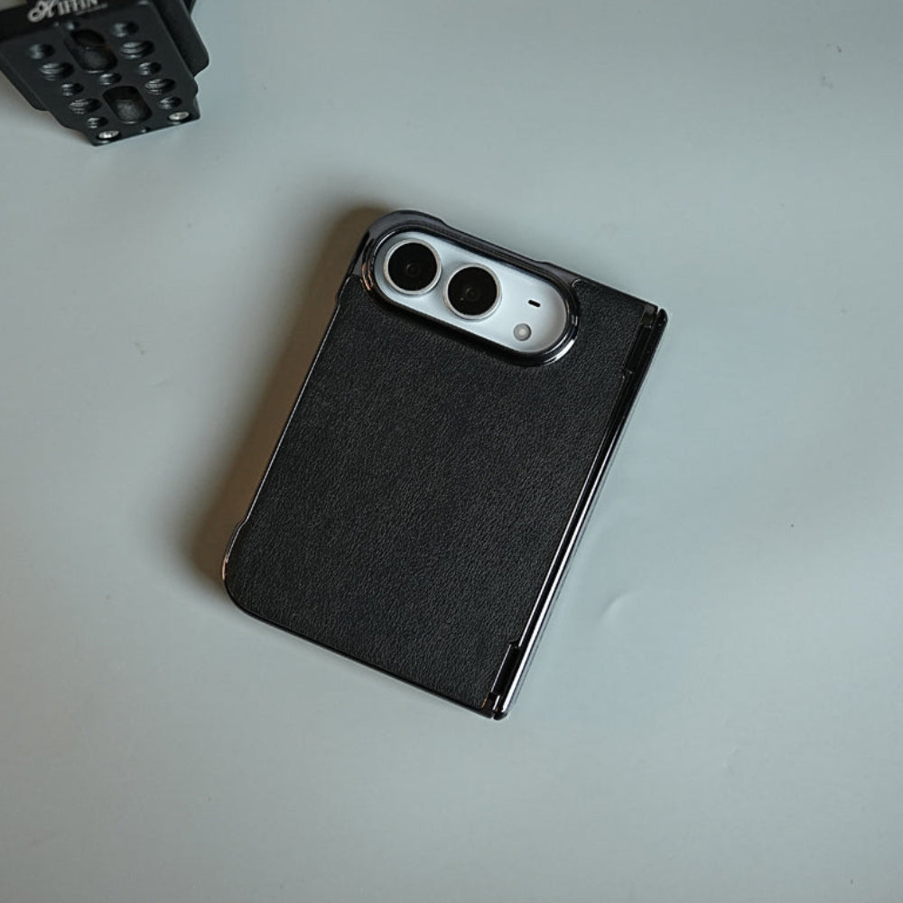 Leather Texture Case for iPhone Duo with Chrome Side | MagSafe Compatible | Hinge Protection