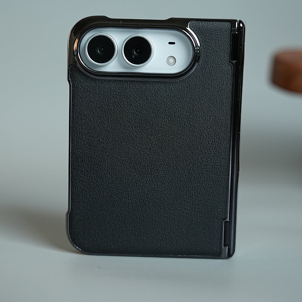 Leather Texture Case for iPhone Duo with Chrome Side | MagSafe Compatible | Hinge Protection