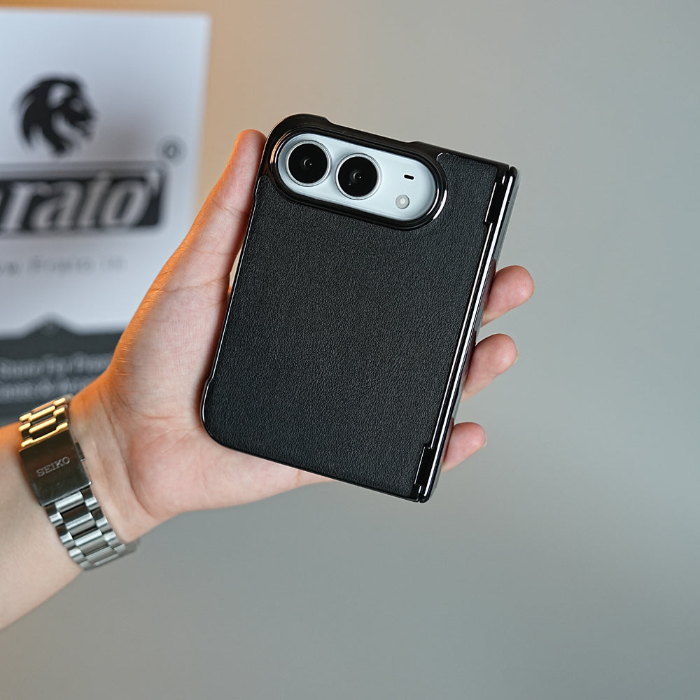 Leather Texture Case for iPhone Duo with Chrome Side | MagSafe Compatible | Hinge Protection