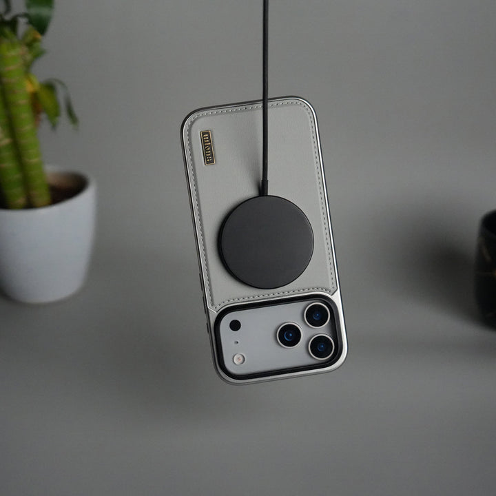 iPhone 17 Pro Max Premium Leather Back Case with Metal Kickstand And camera Bump Cover