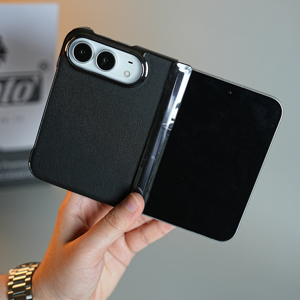 Leather Texture Case for iPhone Duo with Chrome Side | MagSafe Compatible | Hinge Protection