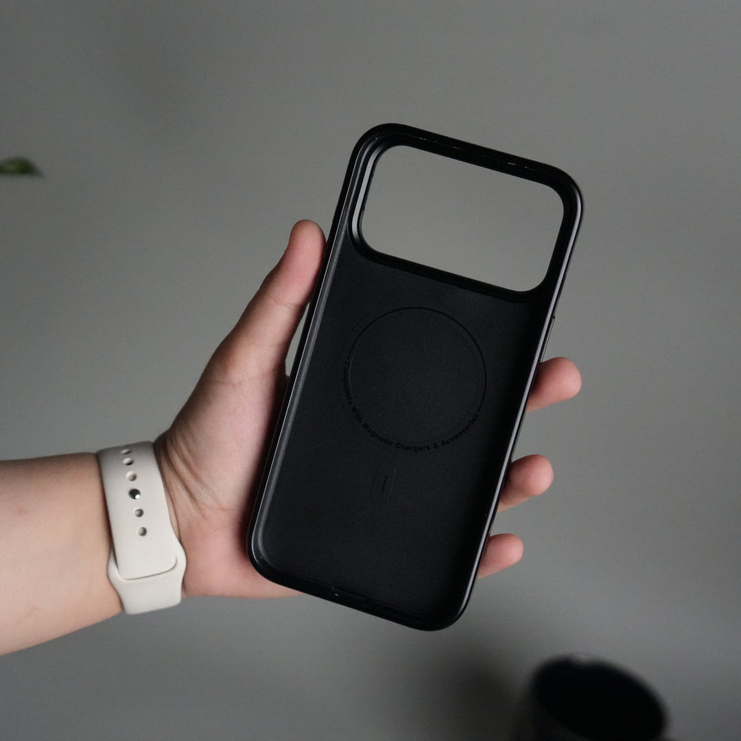 iPhone 17 Pro Max Premium Leather Back Case with Metal Kickstand And camera Bump Cover