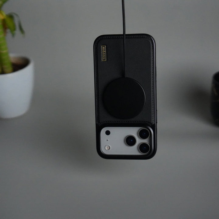 iPhone 17 Pro Max Premium Leather Back Case with Metal Kickstand And camera Bump Cover