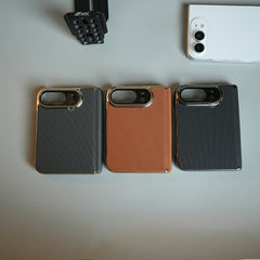 Premium Micro-Grid Textured Case for iPhone Duo with Chrome Finish, Camera Glass & Hinge Protection