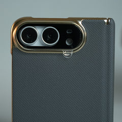 Premium Micro-Grid Textured Case for iPhone Duo with Chrome Finish, Camera Glass & Hinge Protection