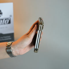 Premium Micro-Grid Textured Case for iPhone Duo with Chrome Finish, Camera Glass & Hinge Protection