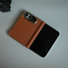 Premium Micro-Grid Textured Case for iPhone Duo with Chrome Finish, Camera Glass & Hinge Protection