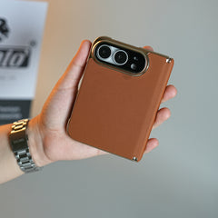 Premium Micro-Grid Textured Case for iPhone Duo with Chrome Finish, Camera Glass & Hinge Protection