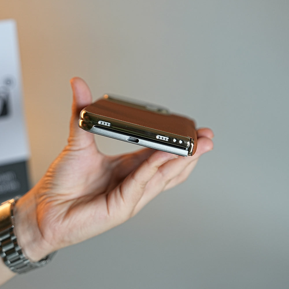 Premium Micro-Grid Textured Case for iPhone Duo with Chrome Finish, Camera Glass & Hinge Protection
