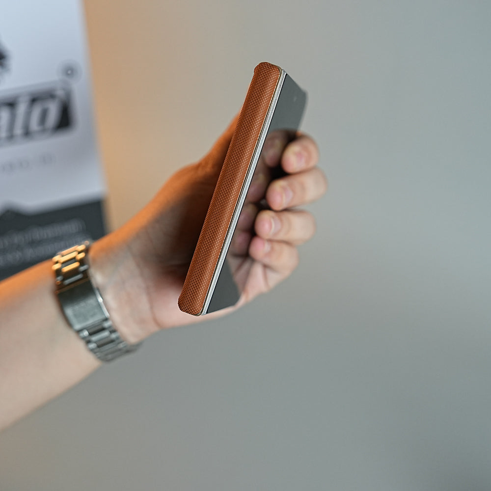 Premium Micro-Grid Textured Case for iPhone Duo with Chrome Finish, Camera Glass & Hinge Protection