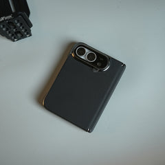 Premium Micro-Grid Textured Case for iPhone Duo with Chrome Finish, Camera Glass & Hinge Protection