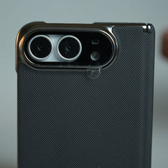 Premium Micro-Grid Textured Case for iPhone Duo with Chrome Finish, Camera Glass & Hinge Protection