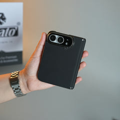 Premium Micro-Grid Textured Case for iPhone Duo with Chrome Finish, Camera Glass & Hinge Protection