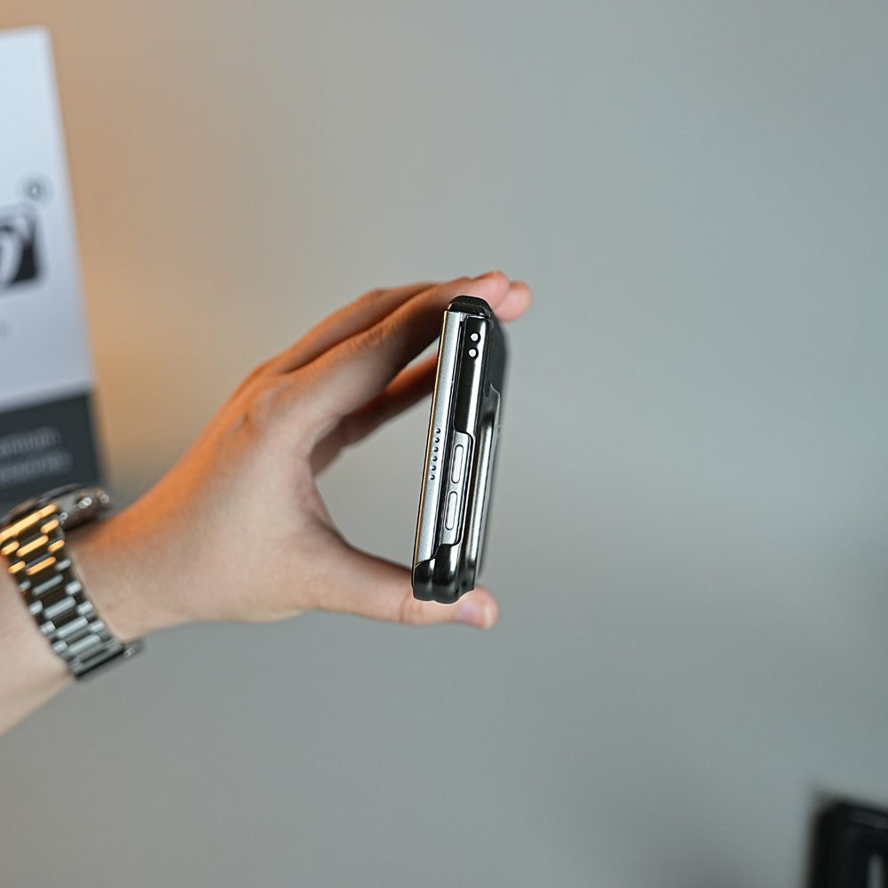 Premium Micro-Grid Textured Case for iPhone Duo with Chrome Finish, Camera Glass & Hinge Protection