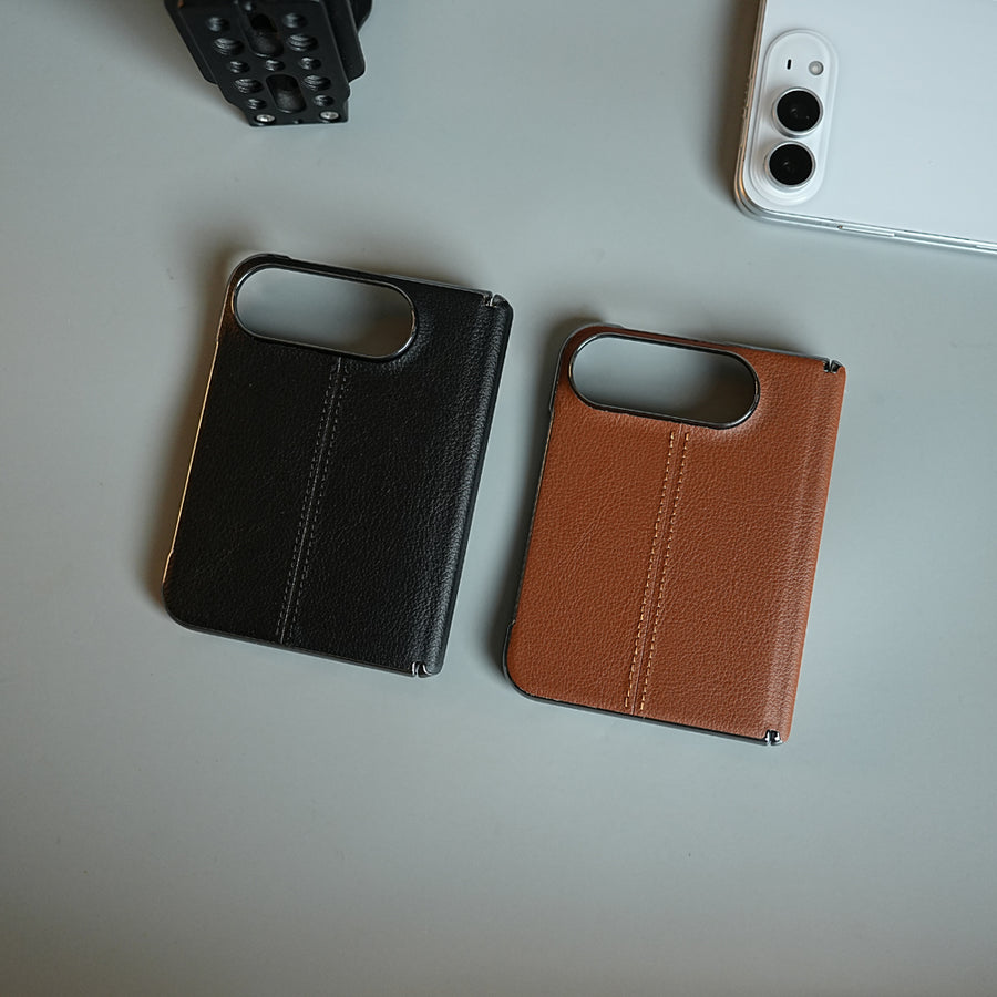 Middle Stitched Leather Texture Case for iPhone Duo with Front Glass & Hinge Protection
