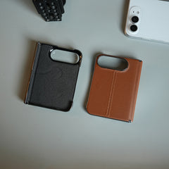 Middle Stitched Leather Texture Case for iPhone Duo with Front Glass & Hinge Protection