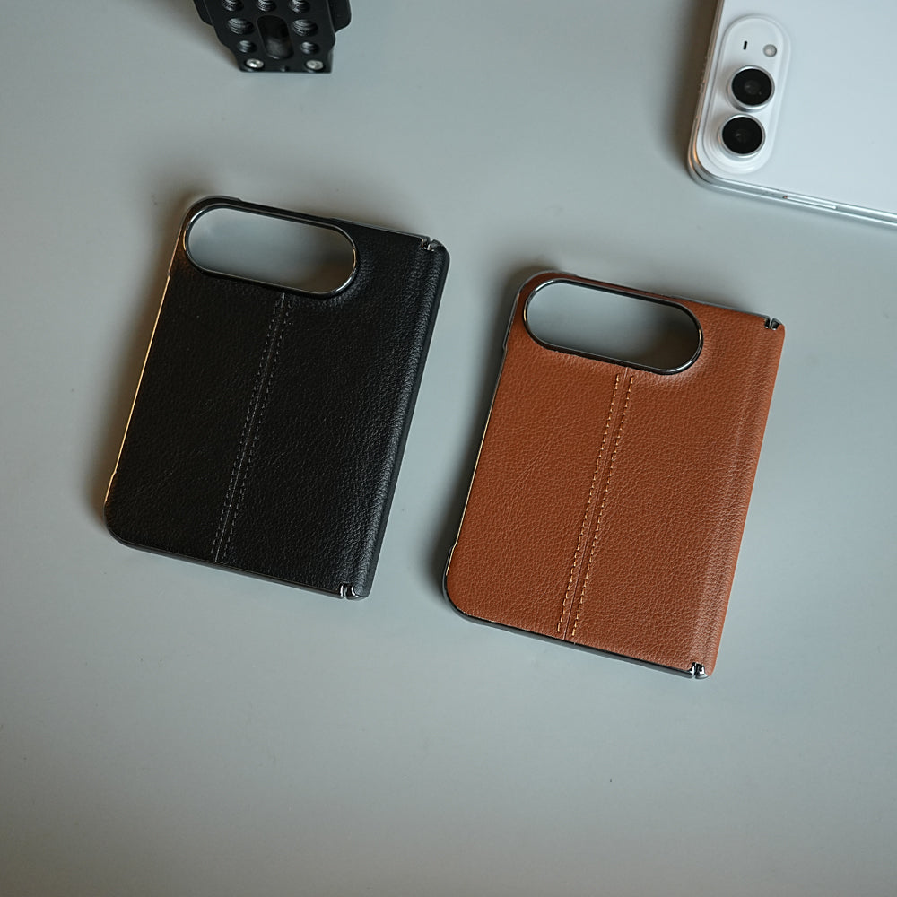 Middle Stitched Leather Texture Case for iPhone Duo with Front Glass & Hinge Protection