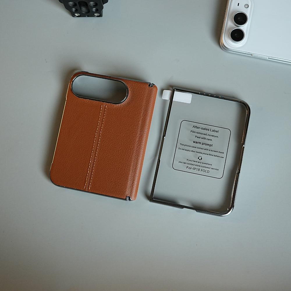 Middle Stitched Leather Texture Case for iPhone Duo with Front Glass & Hinge Protection