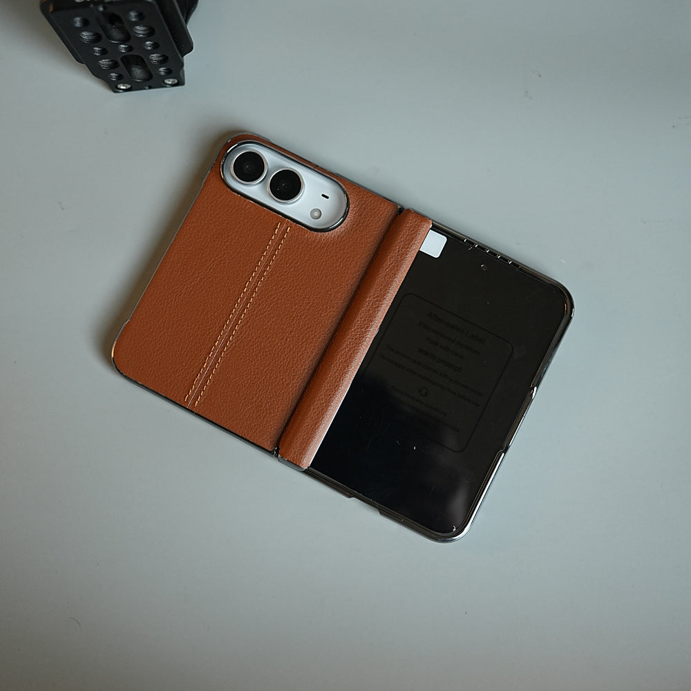 Middle Stitched Leather Texture Case for iPhone Duo with Front Glass & Hinge Protection