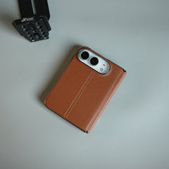 Middle Stitched Leather Texture Case for iPhone Duo with Front Glass & Hinge Protection