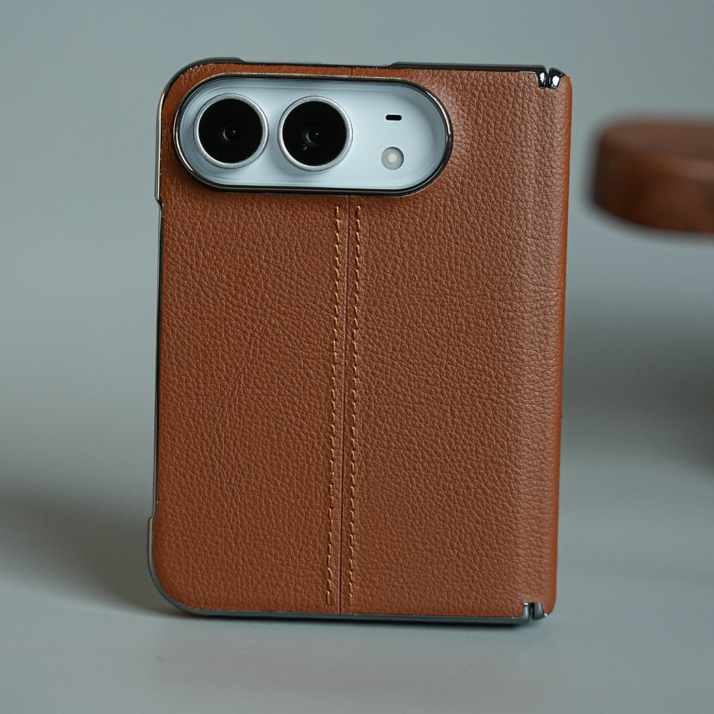 Middle Stitched Leather Texture Case for iPhone Duo with Front Glass & Hinge Protection