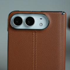 Middle Stitched Leather Texture Case for iPhone Duo with Front Glass & Hinge Protection