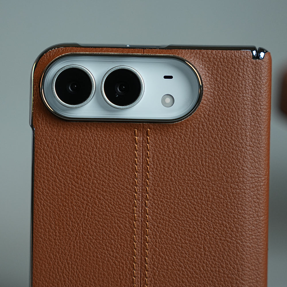 Middle Stitched Leather Texture Case for iPhone Duo with Front Glass & Hinge Protection
