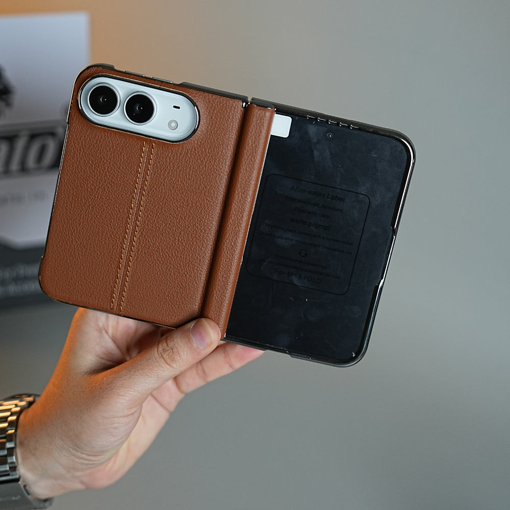 Middle Stitched Leather Texture Case for iPhone Duo with Front Glass & Hinge Protection