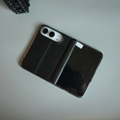 Middle Stitched Leather Texture Case for iPhone Duo with Front Glass & Hinge Protection