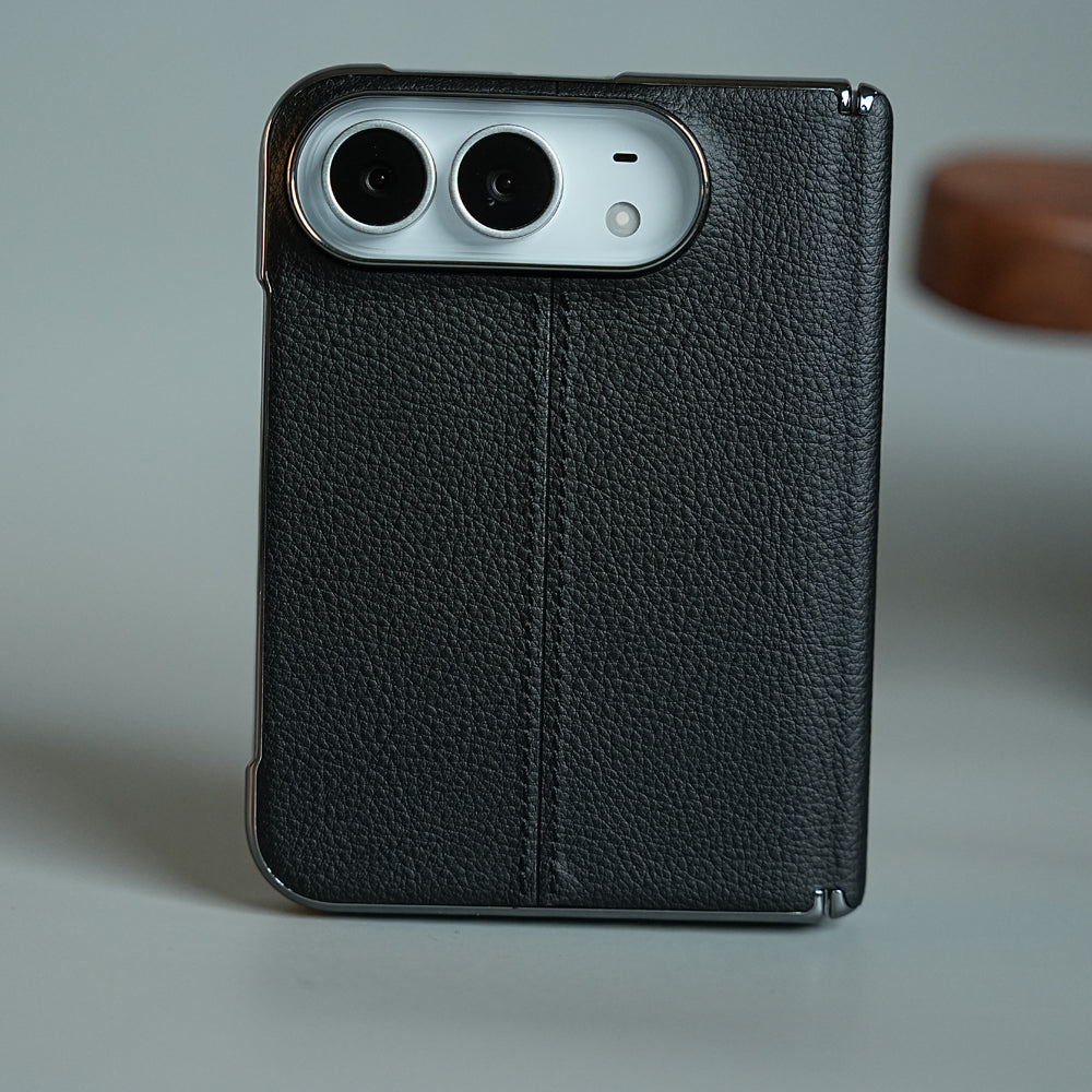 Middle Stitched Leather Texture Case for iPhone Duo with Front Glass & Hinge Protection