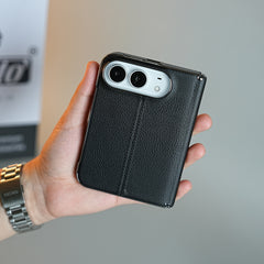 Middle Stitched Leather Texture Case for iPhone Duo with Front Glass & Hinge Protection