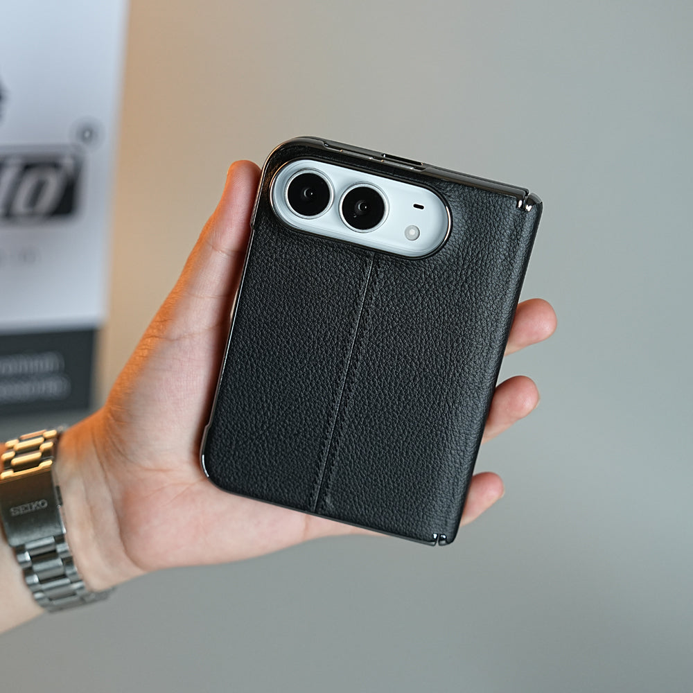 Middle Stitched Leather Texture Case for iPhone Duo with Front Glass & Hinge Protection