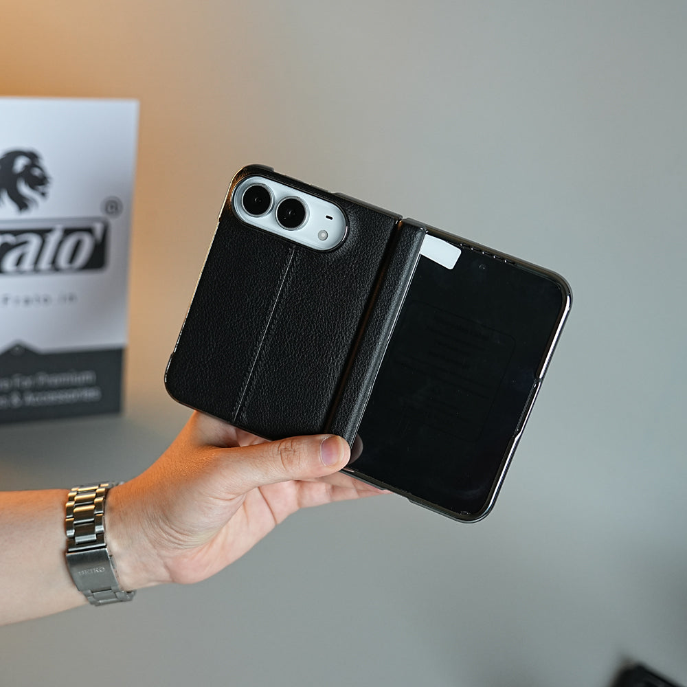 Middle Stitched Leather Texture Case for iPhone Duo with Front Glass & Hinge Protection