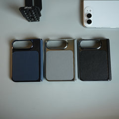 Textured Leather Case for iPhone Duo with Front Glass, Matte Chrome Finish & Hinge Protection