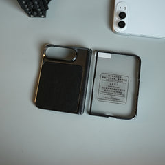 Textured Leather Case for iPhone Duo with Front Glass, Matte Chrome Finish & Hinge Protection