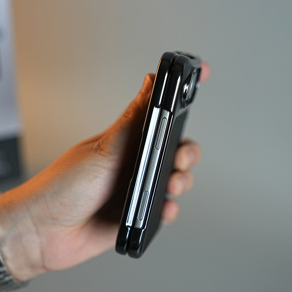 Textured Leather Case for iPhone Duo with Front Glass, Matte Chrome Finish & Hinge Protection
