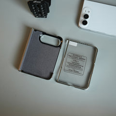 Textured Leather Case for iPhone Duo with Front Glass, Matte Chrome Finish & Hinge Protection