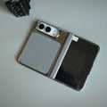 Textured Leather Case for iPhone Duo with Front Glass, Matte Chrome Finish & Hinge Protection
