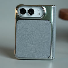 Textured Leather Case for iPhone Duo with Front Glass, Matte Chrome Finish & Hinge Protection