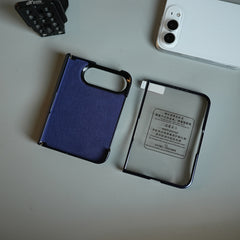 Textured Leather Case for iPhone Duo with Front Glass, Matte Chrome Finish & Hinge Protection