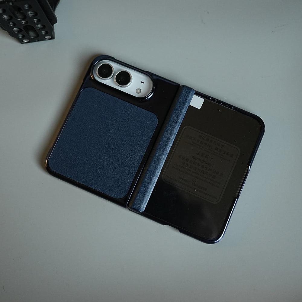 Textured Leather Case for iPhone Duo with Front Glass, Matte Chrome Finish & Hinge Protection