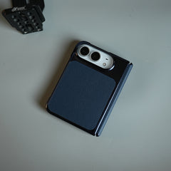 Textured Leather Case for iPhone Duo with Front Glass, Matte Chrome Finish & Hinge Protection