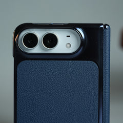 Textured Leather Case for iPhone Duo with Front Glass, Matte Chrome Finish & Hinge Protection