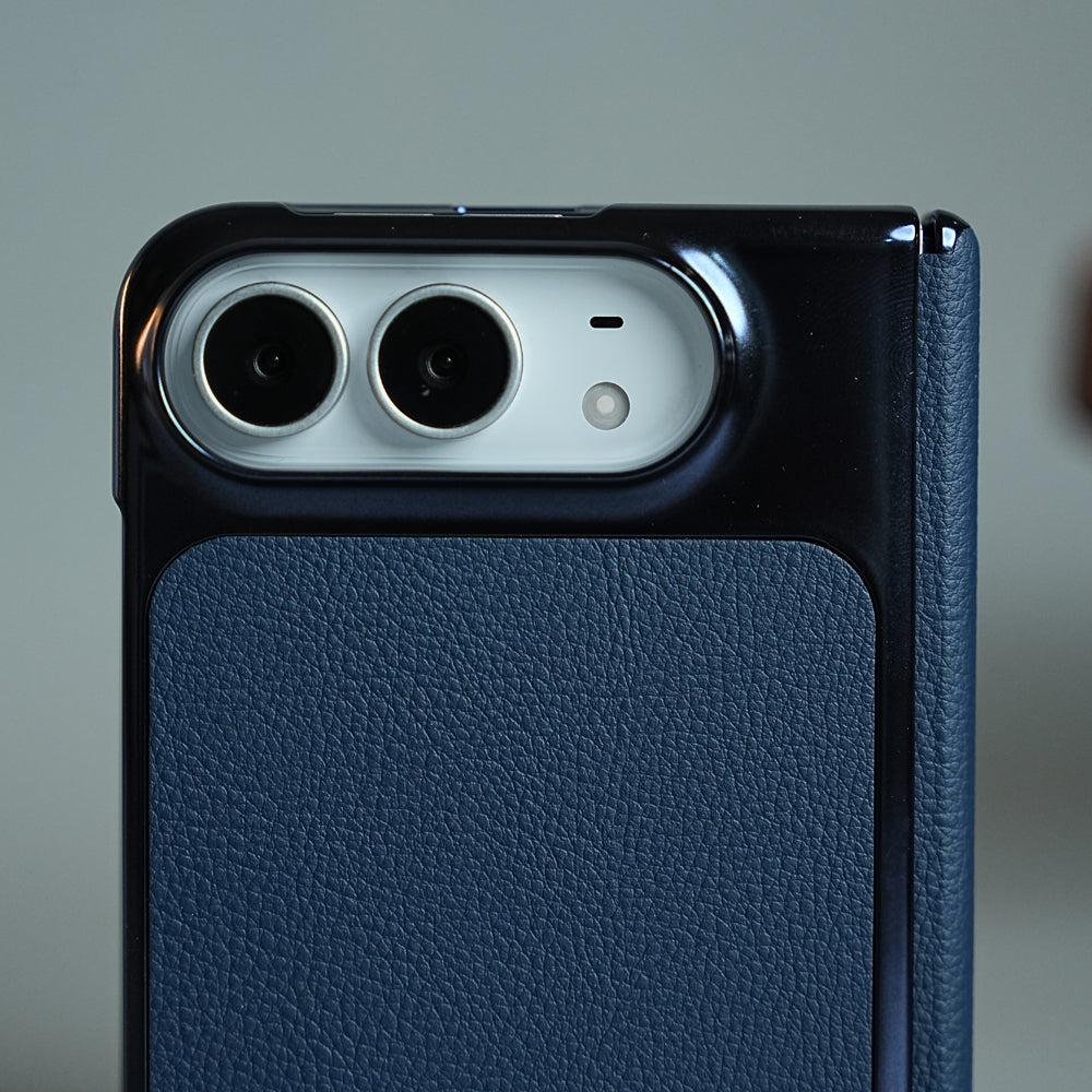Textured Leather Case for iPhone Duo with Front Glass, Matte Chrome Finish & Hinge Protection
